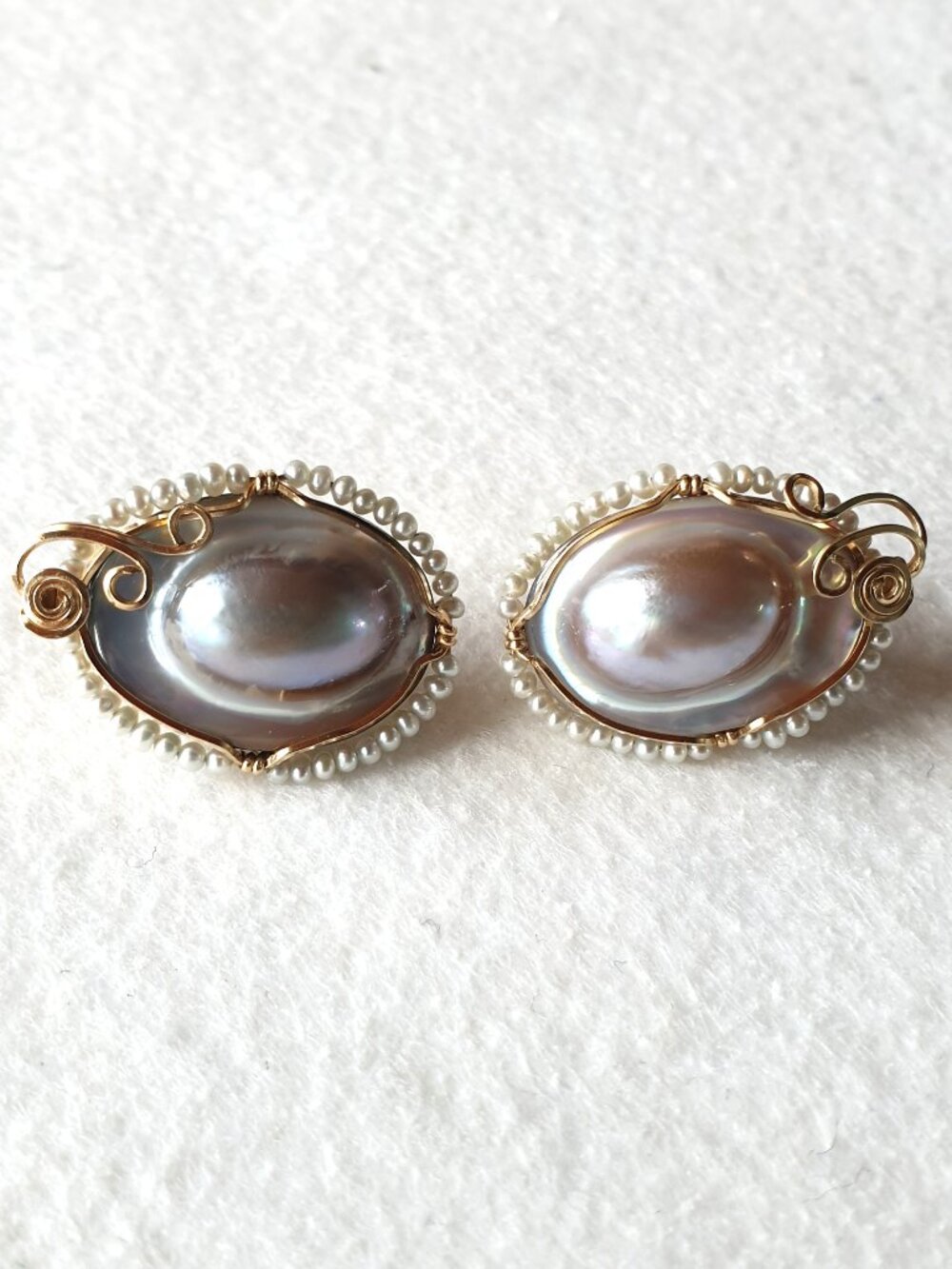 Vintage Handcrafted 925 Silver & Gold Plated Mother of Pearl Statement Earrings